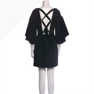 Milly Cady Bell Sleeve Black V Neck Mini Dress Tie back cocktail Party Dress d1